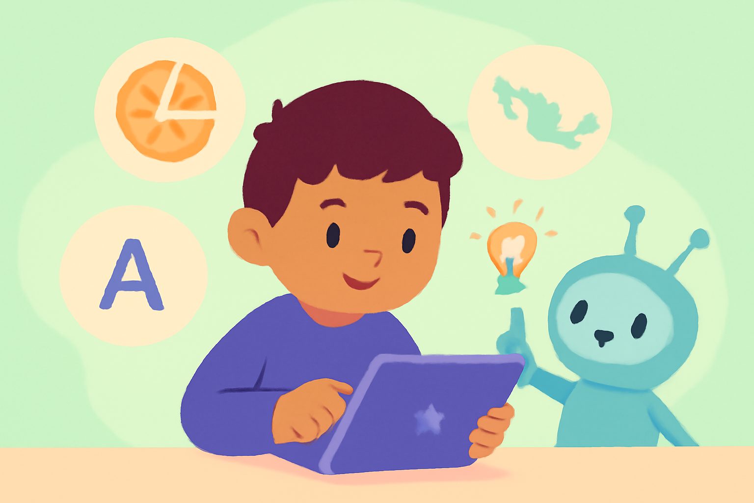 Niño resolviendo su tarea con pistas de Lumi